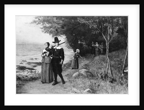 Engraving of Puritans Walking to Church by J.S. King