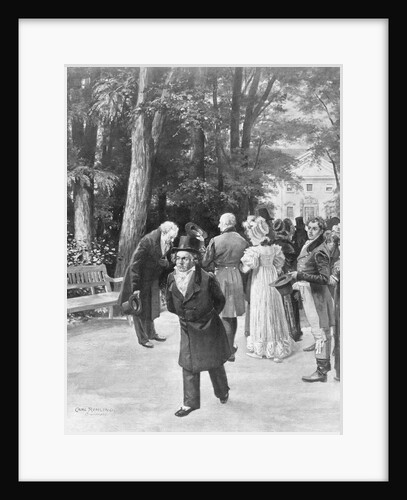 Illustration of Goethe and Beethoven with Crowd Outdoors by Carl Rohling