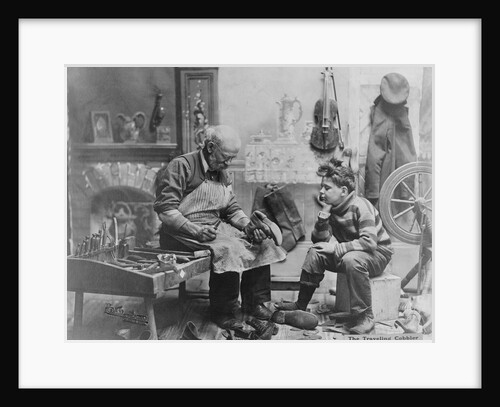 Shoemaker Preparing Shoes for Young Boy by Anonymous