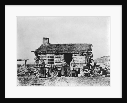 Mormon Family Outside Log Cabin by Anonymous