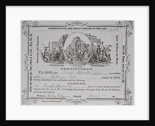 Temperance Society Certificate by Anonymous