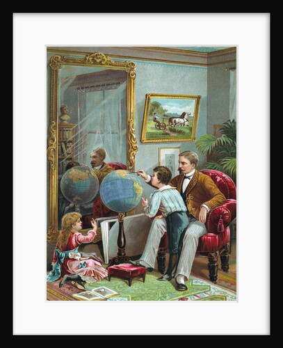 Lithograph of a Father Instructing His Children in Geography by Anonymous