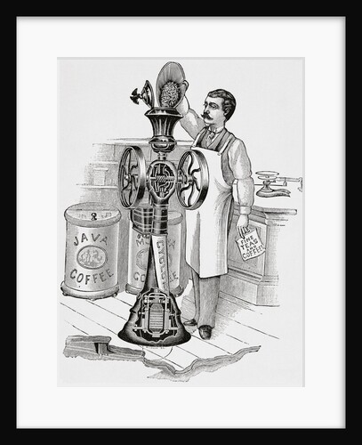 Man Pouring Coffee Beans into Grinding Machine by Anonymous