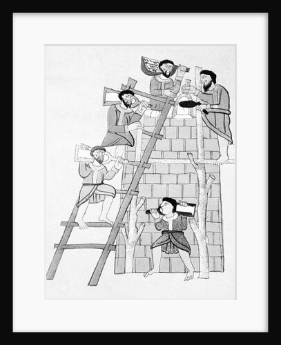 Men on and near Ladder While Constructing a Tower by Anonymous