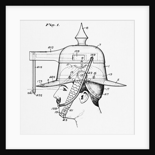 Diagrammed Illustration of a Helmet with Built in Weapon by Anonymous