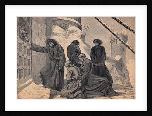 Kneeling Henry IV and Party Outside Doors of Building by Anonymous