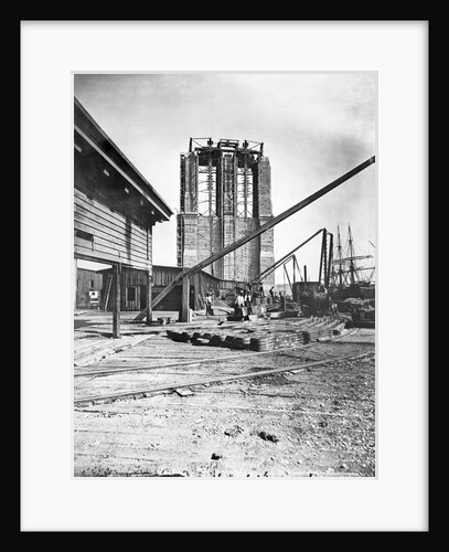 Brooklyn Bridge Under Construction by Anonymous