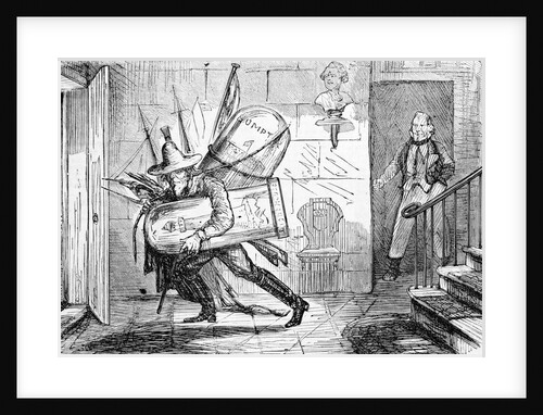 Political Cartoon of Jefferson Davis Carrying a Lighthouse and Fort Sumpter by Anonymous