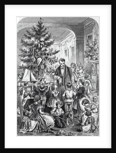 Illustration of Family and Friends Exchanging Gifts by Anonymous