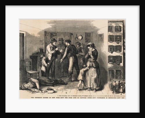 Illustration of Family Distraught over Drunk Father on Floor by Anonymous