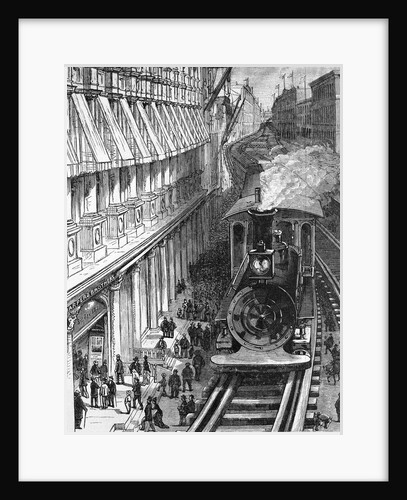 Drawing of the New York Elevated Railroad in Franklin Square by Anonymous