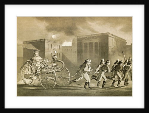 Firemen Pulling Steam Fire Engine by Anonymous