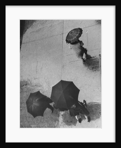 Pedestrians Under Umbrellas Walking Down Rainy Street by Anonymous