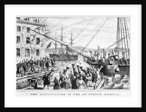 19th-Century Lithograph of Boston Tea Party by Anonymous