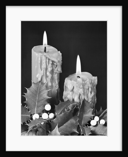 Christmas Candles with Holly Trim by Anonymous