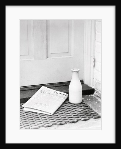 Morning Paper and Milk Bottle on Doorstep by Anonymous