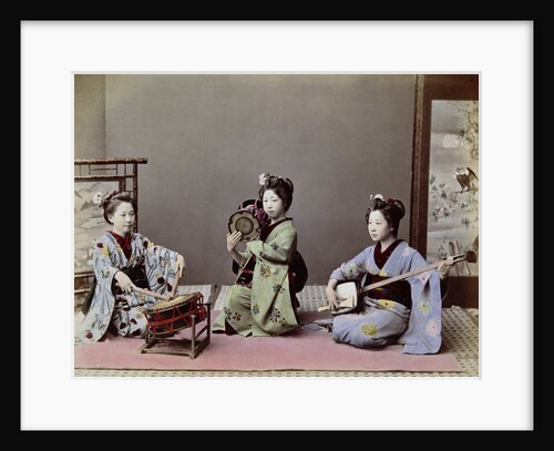 Three Japanese Girls Playing Traditional Japanese Instruments by Anonymous