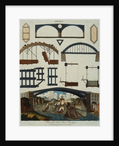 Hand-Colored Engraving with Diagrams of Bridge by J. Wilkes and J. Pass by Anonymous