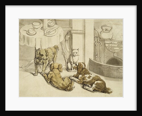 Morning Engraving of Pets Assembled Beside a Breakfast Table by Anonymous