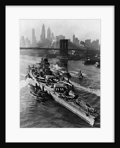 French Battleship Richelieu Passes Brooklyn Bridge by Anonymous