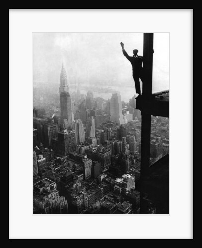 Man Waving from Empire State Building Construction Site by Anonymous