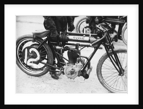 Motorcyclist Holding Rudge Motorcycle by Anonymous