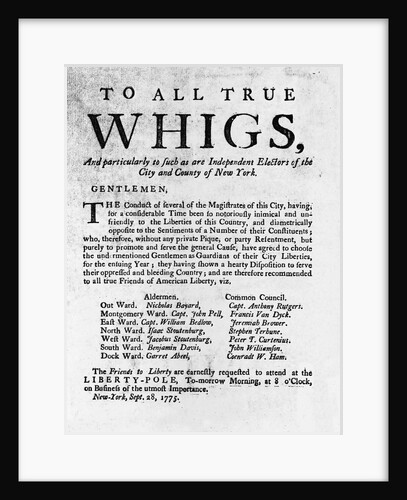 Revolutionary War Broadside Addressed to Whigs by Anonymous