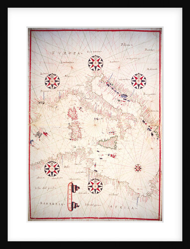 Vellum Chart of Italy and Central Mediterranean by Oliva