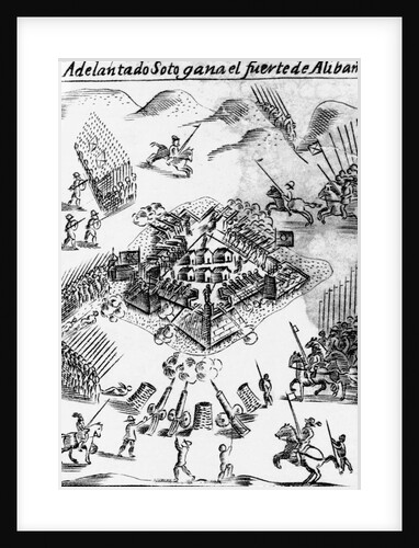 Print of De Soto's Capture of an Indian Fortified Town by Anonymous