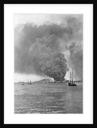 Thick Smoke Billows From Burning Oil Tanks by Anonymous