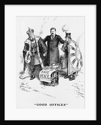 Cartoon Depicting President Teddy Roosevelt Speaking to the Russian Czar and Japanese Emperor by Anonymous