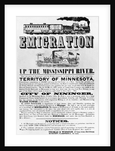 Emigration up the Mississippi River Advertisement by Anonymous