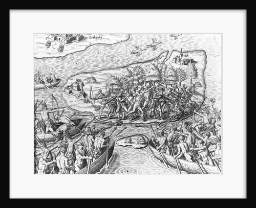Indians Battling on San Maro by Theodor de Bry From America by Anonymous