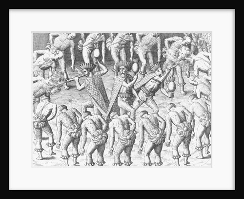 Caraibes Indians Dancing and Smoking Pipes by Theodor de Bry From America by Anonymous