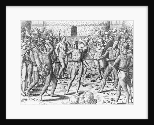 Engraving of Tupinamba Indians Executing a Prisoner by Theodor de Bry