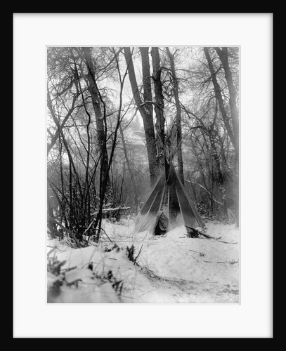 A tepee in a snow covered forest by E.S Curtis