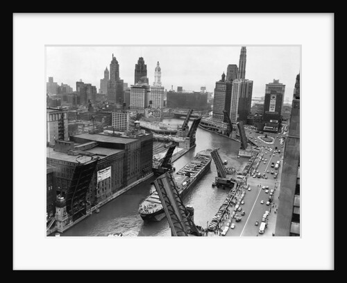 Cargo Ship on Chicago River by Anonymous