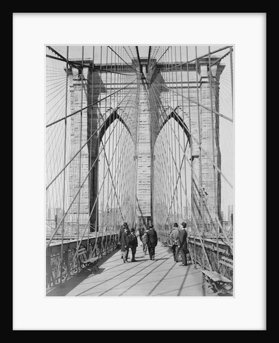 New York and Brooklyn Bridge; (People standing and walking on) Manhattan Tower by George P. Hall