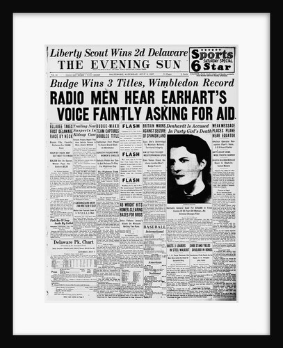 Front Page of Newspaper Reporting on Amelia Earhart Disappearance by Anonymous