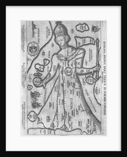 German Engraving Map of Europe in the Figure of Queen Elizabeth I by Anonymous