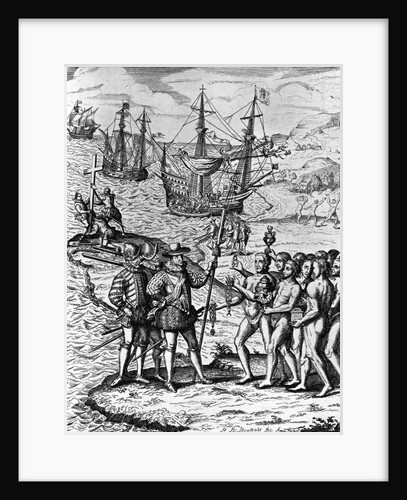 Eighteenth Century Etching of Christopher Columbus on Hispanola by Anonymous
