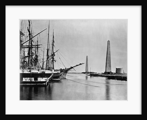 Obelisks and Ships at Suez Canal Entrance by Anonymous