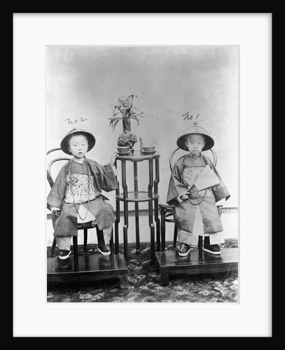 Emperor Kuang Hsu and younger brother standing at edge and on bridge by Anonymous