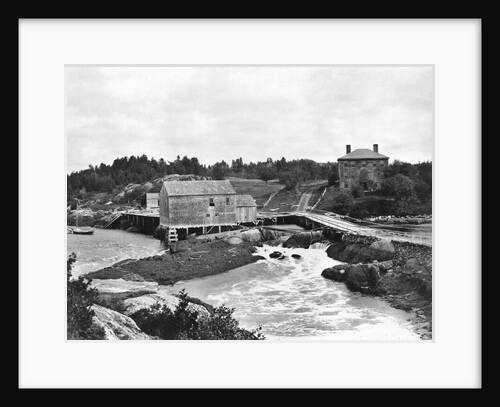 Coastal Buildings and Waterfall by Anonymous