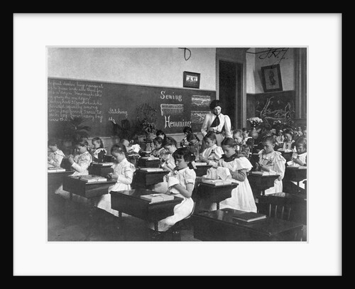 Elementary School Girls Learning Sewing by Anonymous