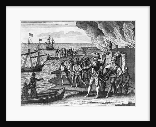 Engraving of Sir Walter Raleigh's Conquest of St. Joseph on Trinidad by Anonymous