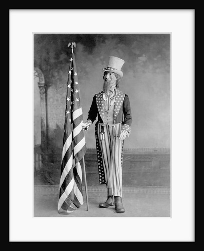 Wooden Uncle Sam and the American Flag by Anonymous