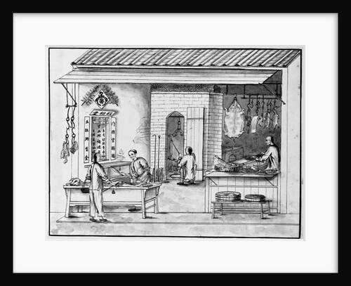 Eighteenth Century Chinese Drawing of a Butcher Shop by Anonymous