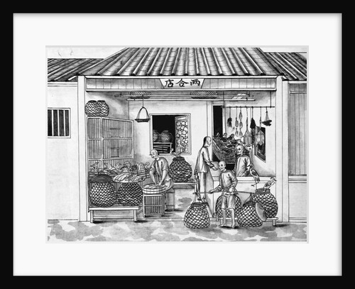Eighteenth Century Chinese Drawing of a Butcher Shop by Anonymous
