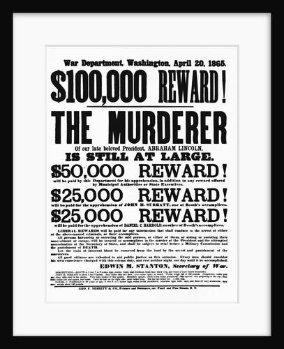 Lincoln Assassination Reward Poster by Anonymous